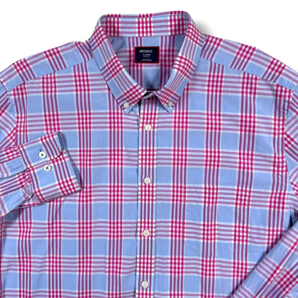 UNTUCKit Simpson Button Down Mens XL Blue Pink Plaid Long Sleeve Shirt 41806